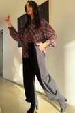 Ainsley Plaid Chiffon Blouse Burgundy